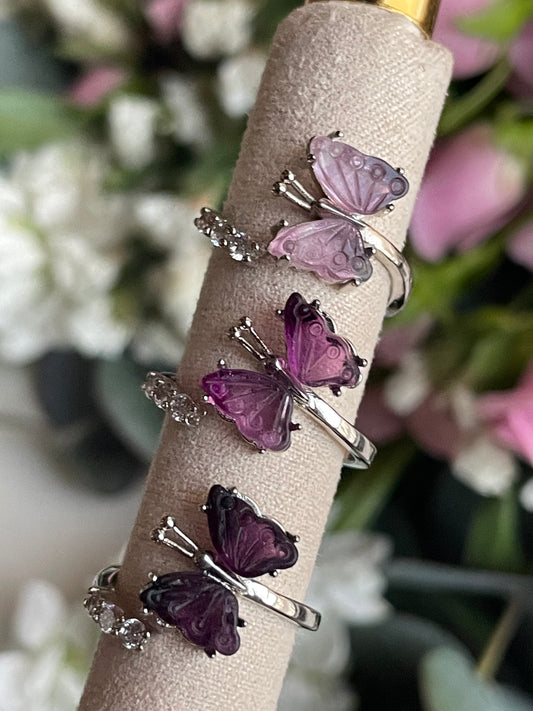 Purple Fluorite Butterfly Ring |  فلوريت البنفسجي