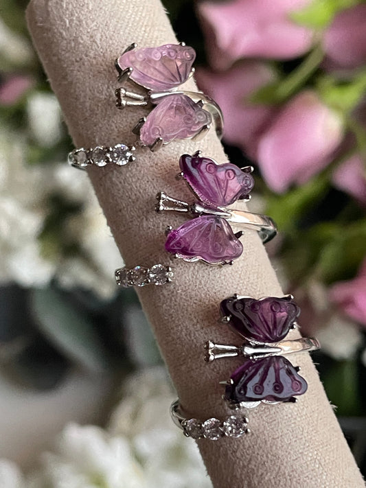 Purple Fluorite Butterfly Ring |  فلوريت البنفسجي