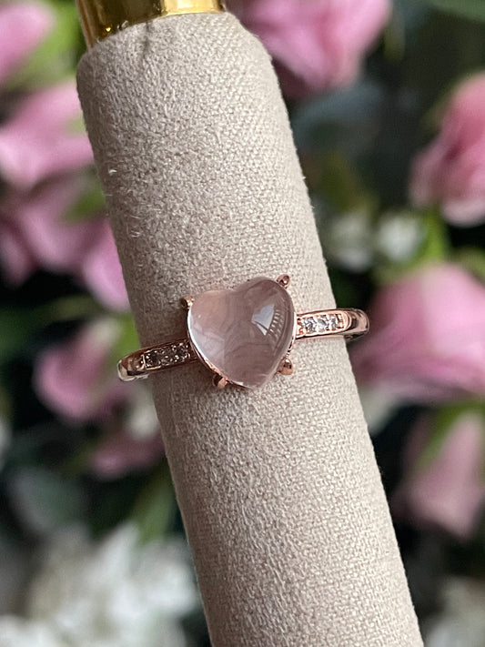 Rose Quartz Heart Ring | Adjustable |  خاتم حجر كوارتز الزهري
