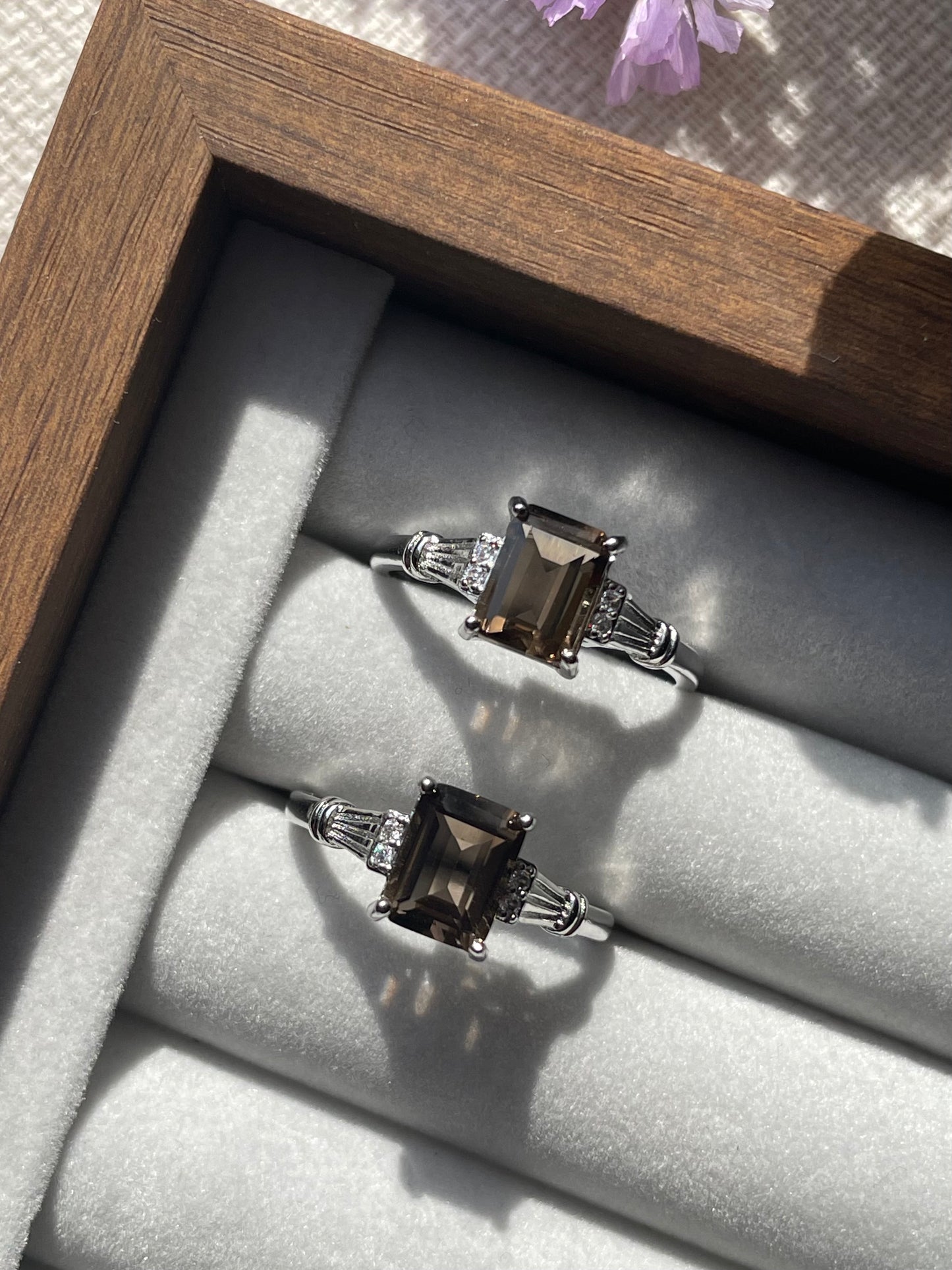 S925 Smoky Quartz Ring | Adjustable | خاتم حجر سموكي كوارتز