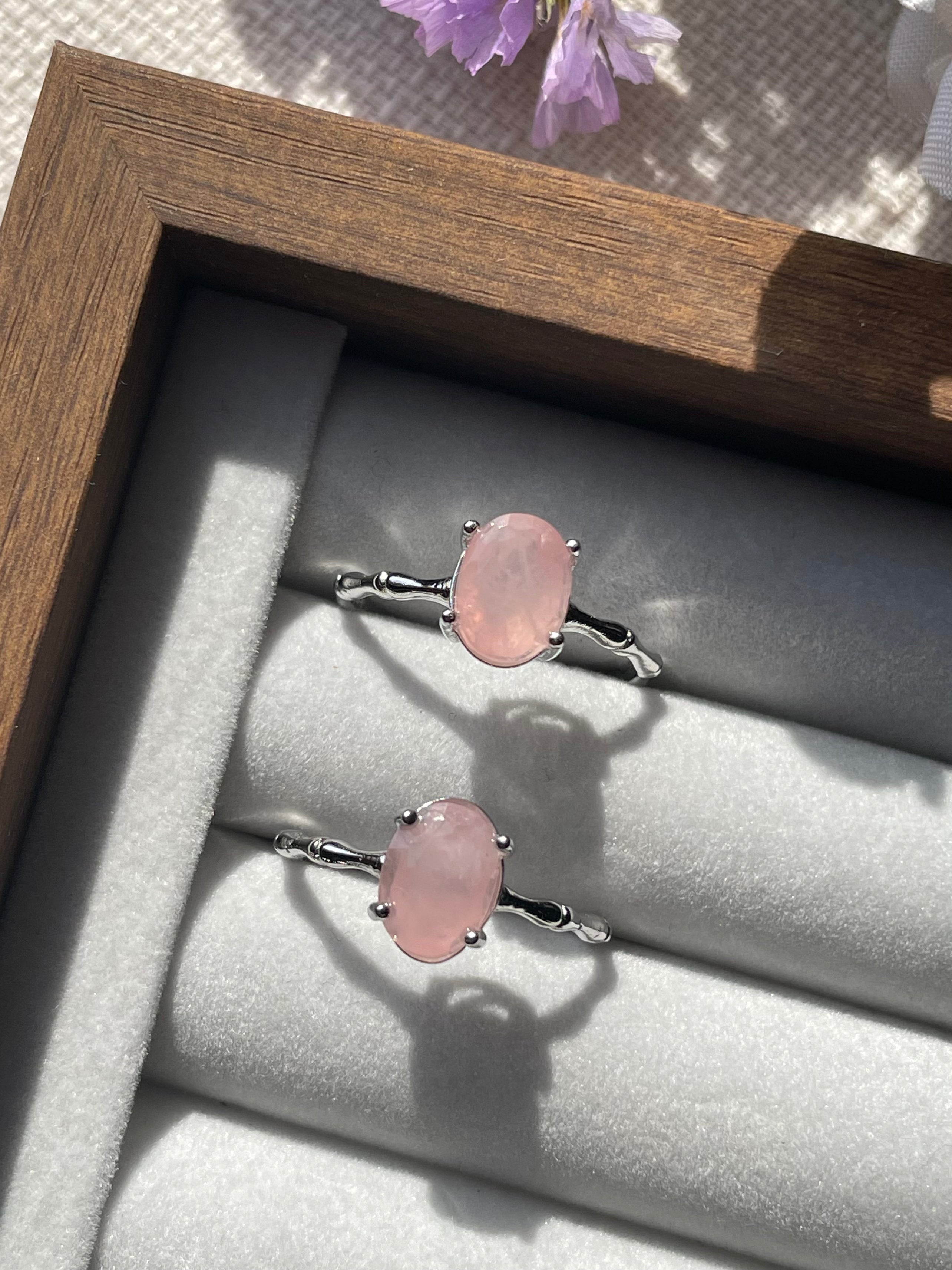 S925 Rose Quartz | Adjustable |  خاتم حجر كوارتز الزهري