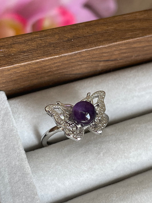 Amethyst Butterfly Ring | Adjustable | خاتم حجر الجمشت