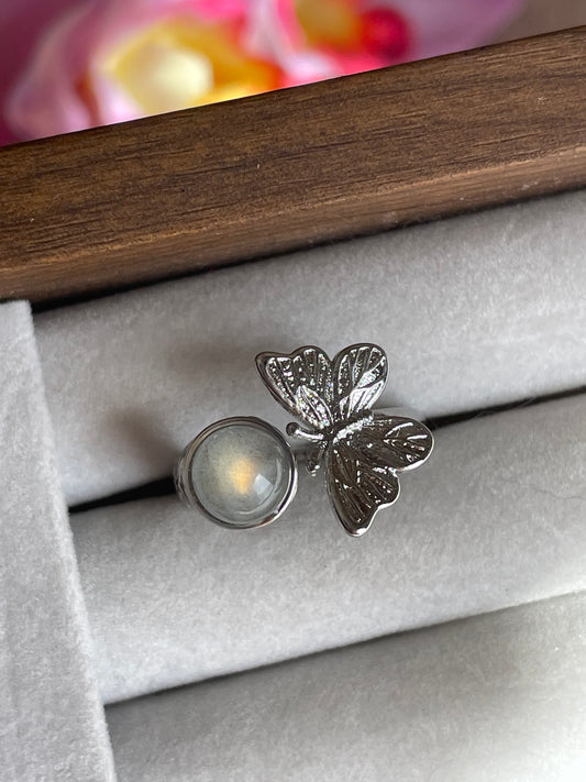 Labradorite Butterfly Ring | Adjustable | خاتم حجر الطاووس