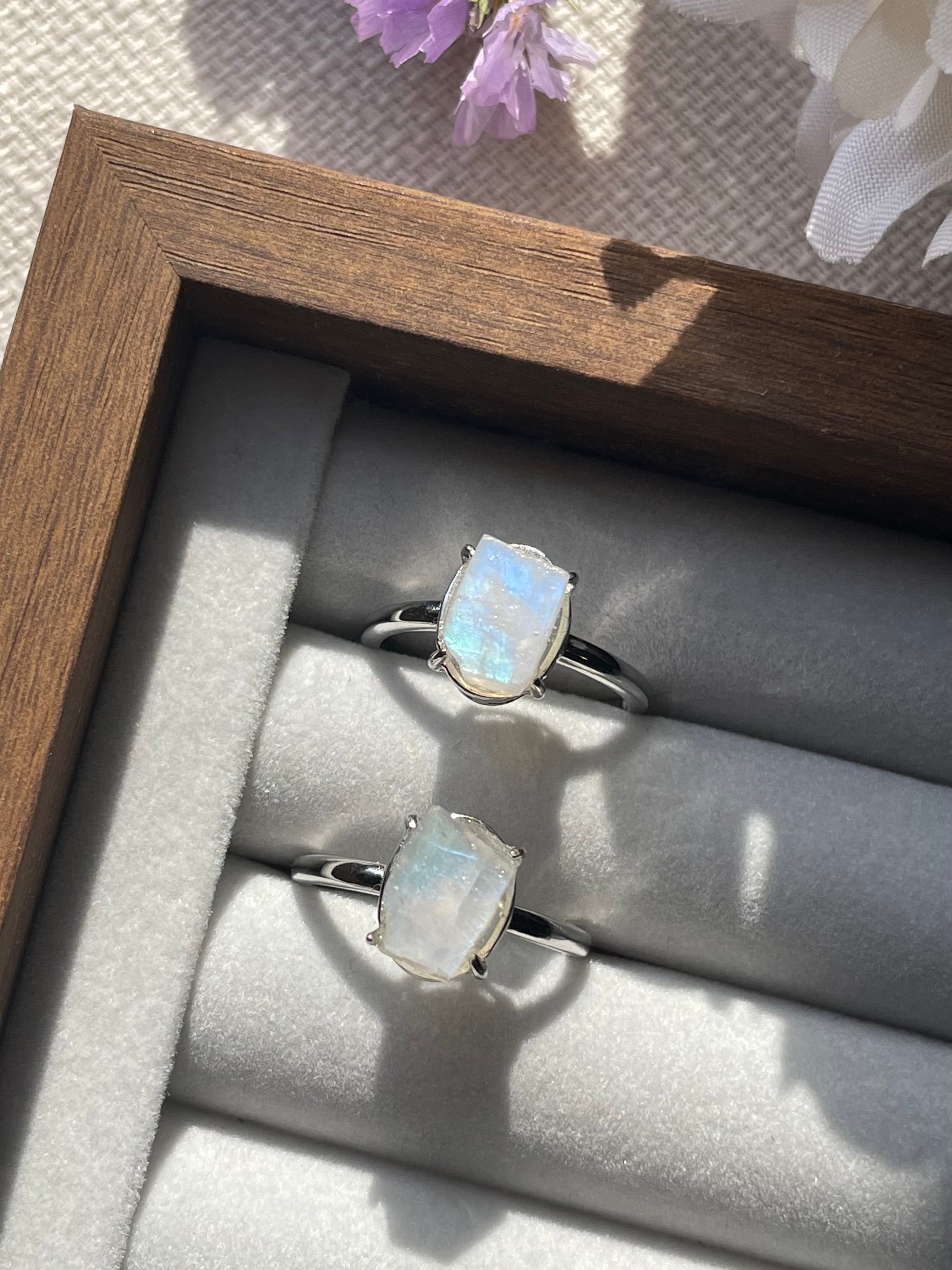 S925 Raw Moonstone Ring | Adjustable  | خاتم حجر القمر