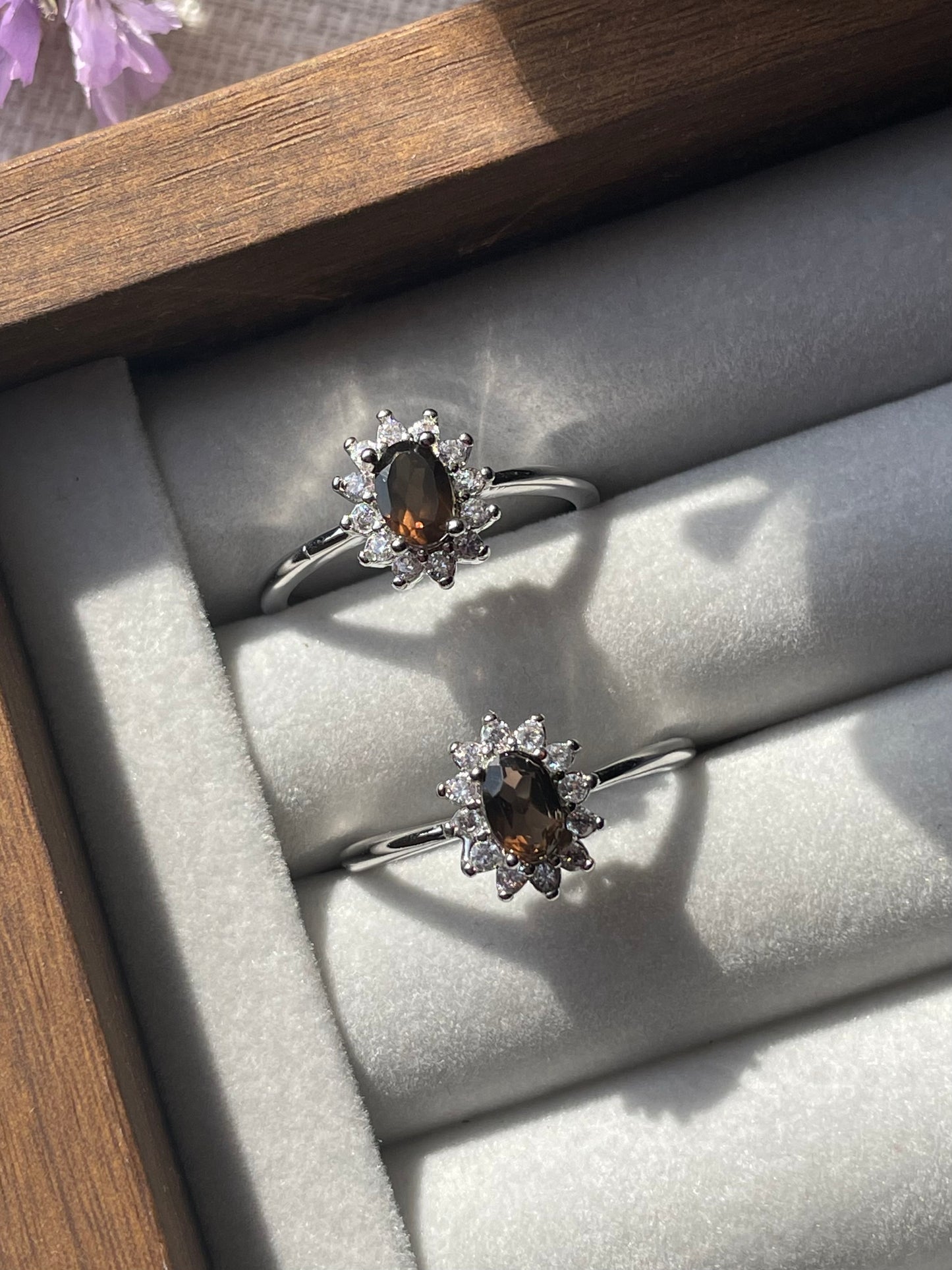 S925 Smoky Quartz Ring | Adjustable | خاتم حجر سموكي كوارتز