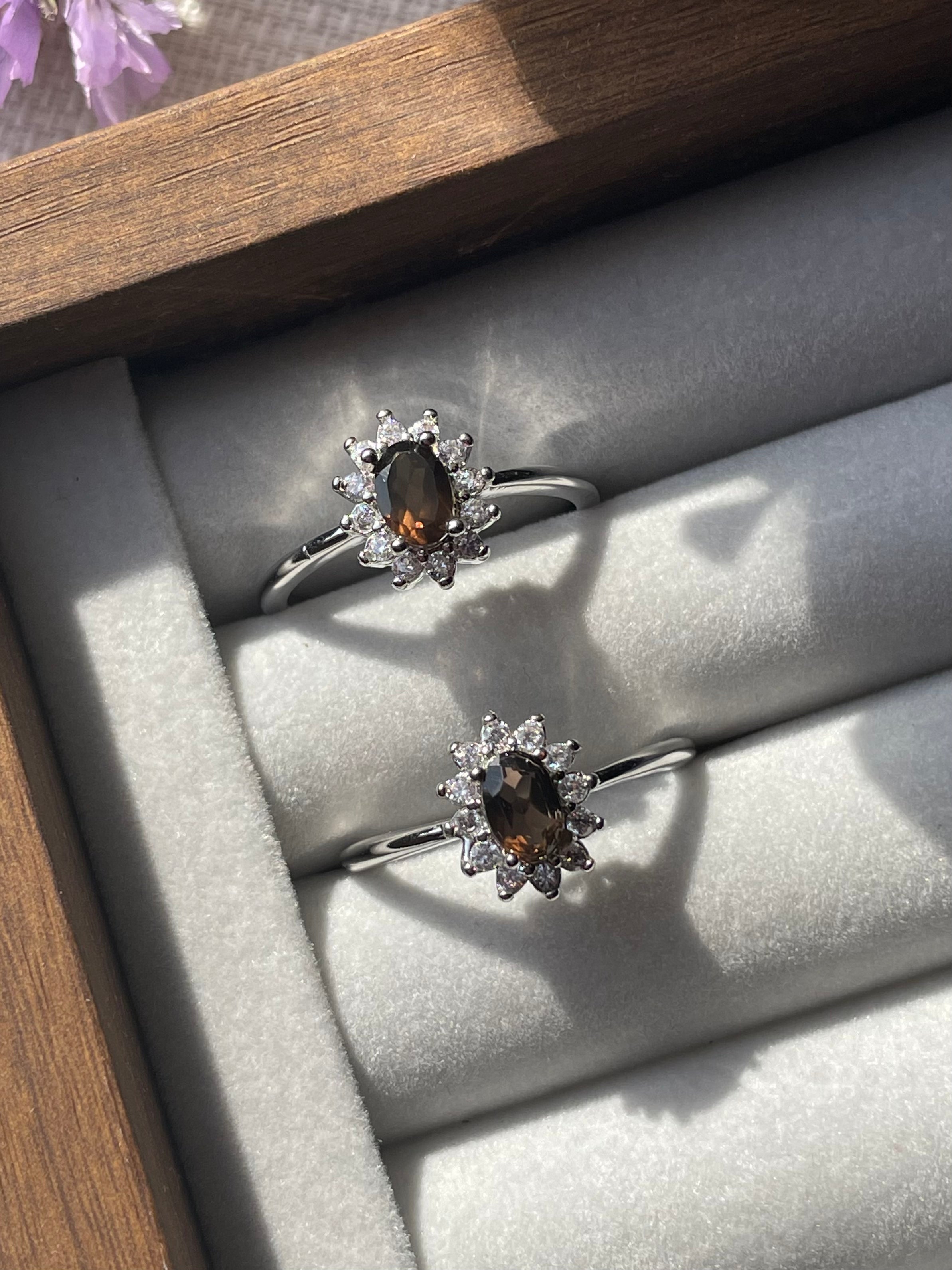 S925 Smoky Quartz Ring | Adjustable | خاتم حجر سموكي كوارتز