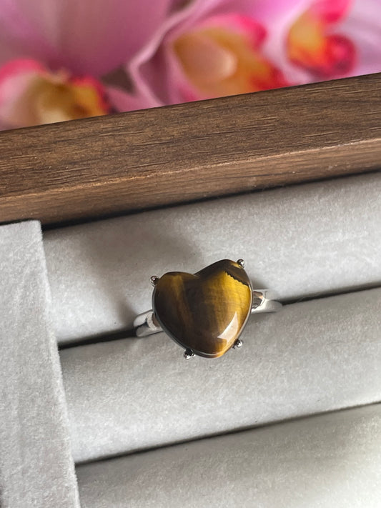 Tiger Eye Heart Ring | Adjustable | خاتم عين النمر