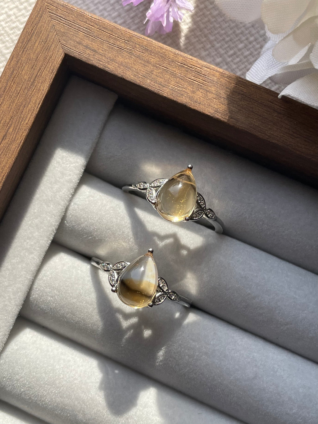 S925 Citrine Drop Ring | Adjustable | سيترين
