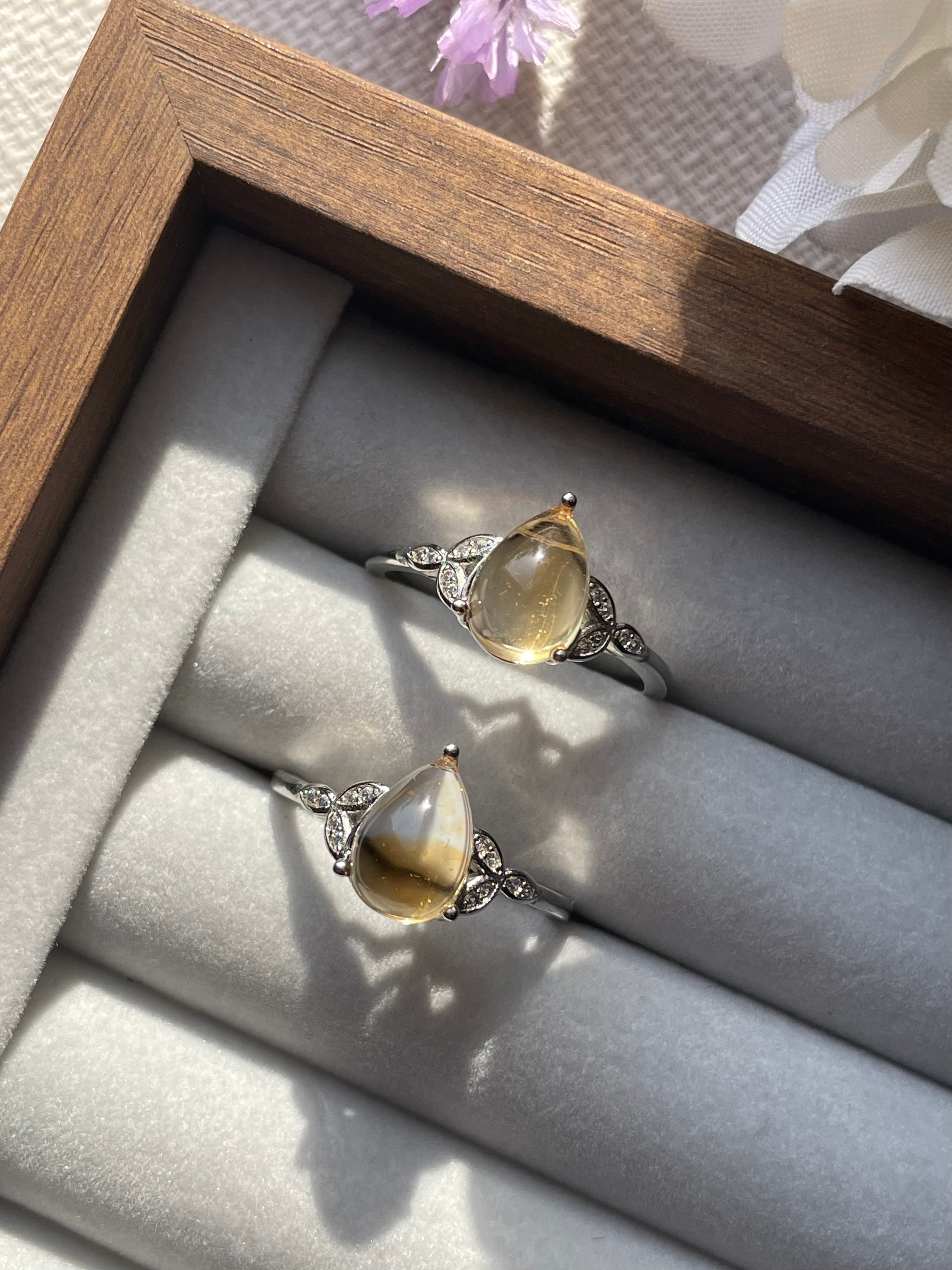 S925 Citrine Drop Ring | Adjustable | سيترين