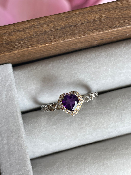 Amethyst Heart Ring | Adjustable | خاتم حجر الجمشت