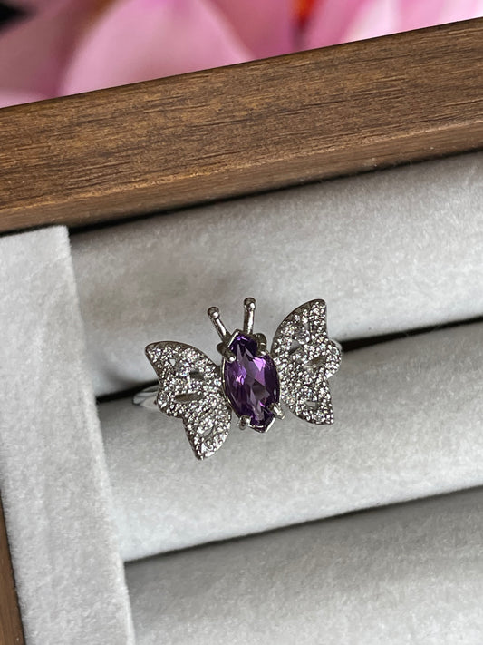Amethyst Butterfly Ring | Adjustable | خاتم حجر الجمشت