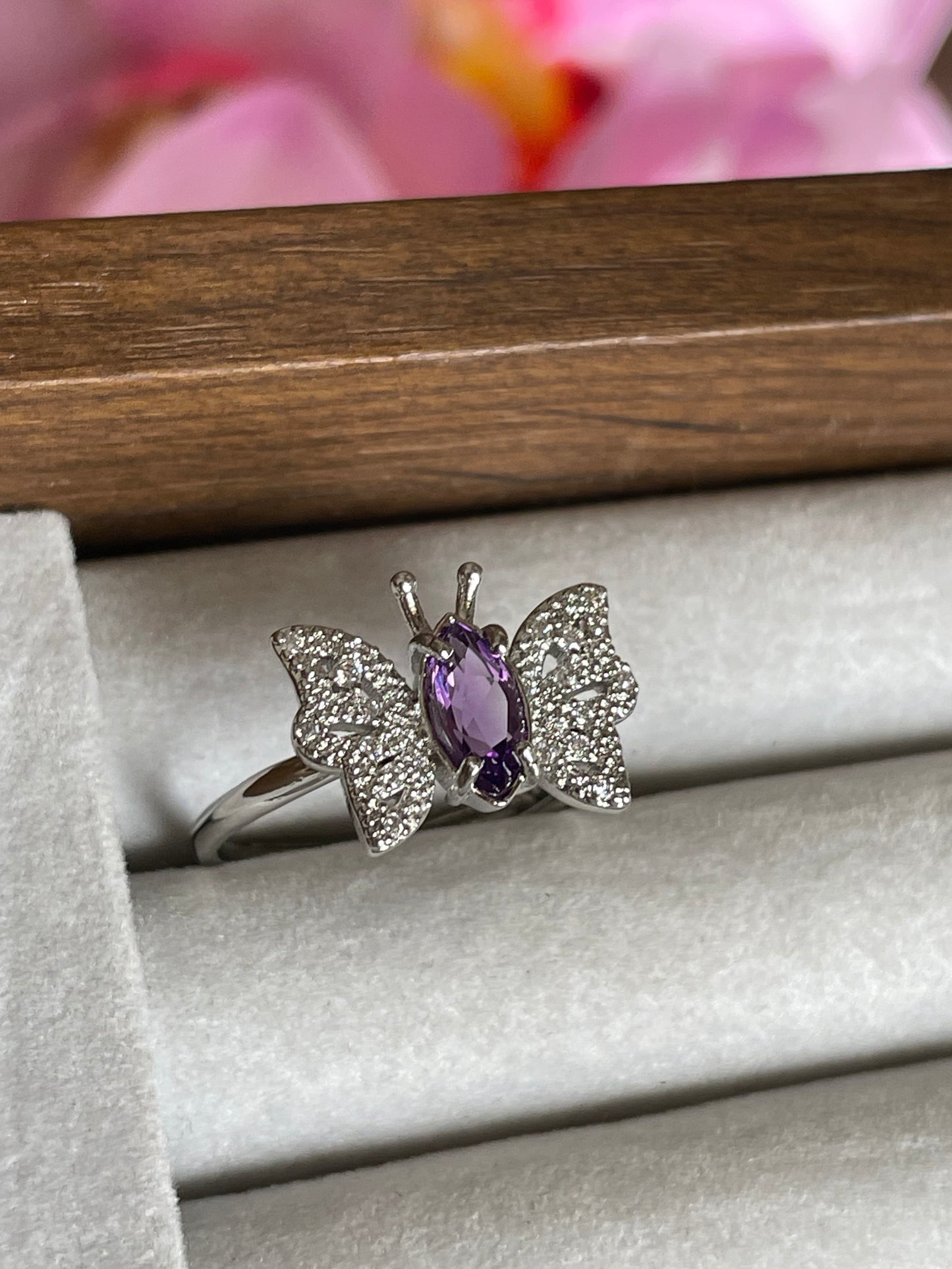 Amethyst Butterfly Ring | Adjustable | خاتم حجر الجمشت