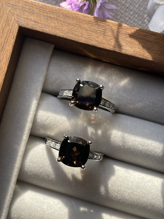 S925 Smoky Quartz Ring | Adjustable | خاتم حجر سموكي كوارتز