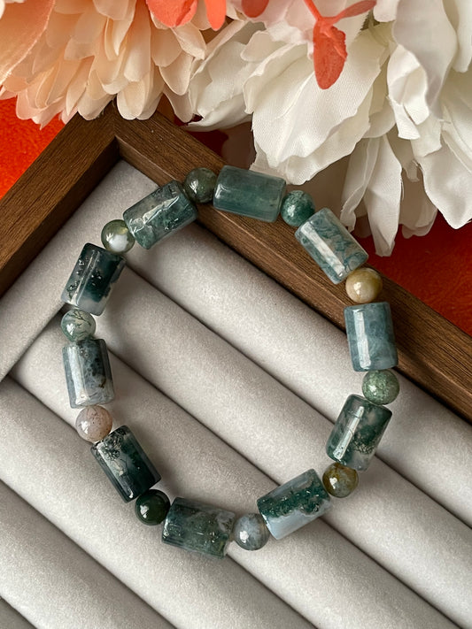 Moss Agate Cube Bracelet | عقيق الطحلب