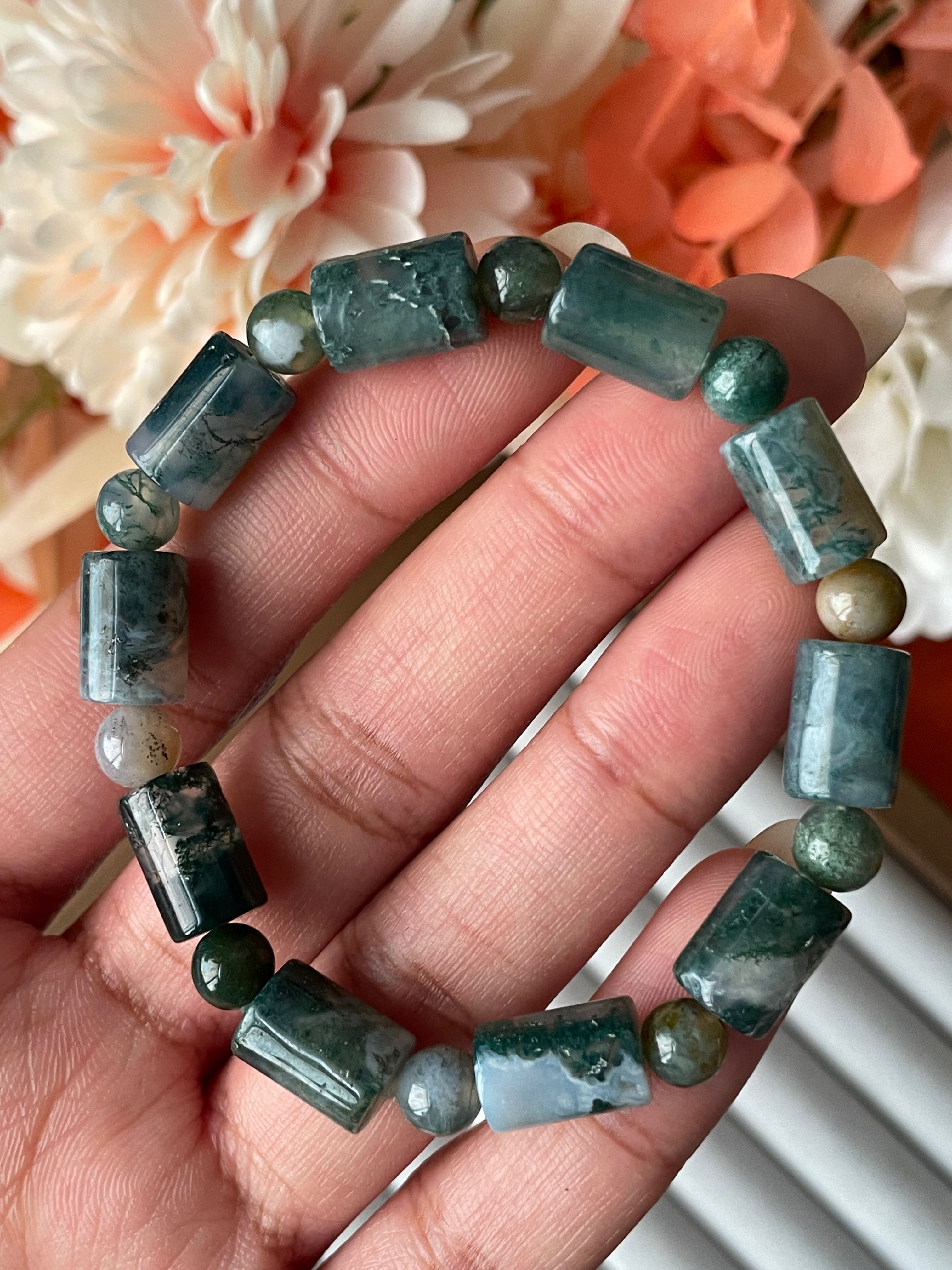 Moss Agate Cube Bracelet | عقيق الطحلب