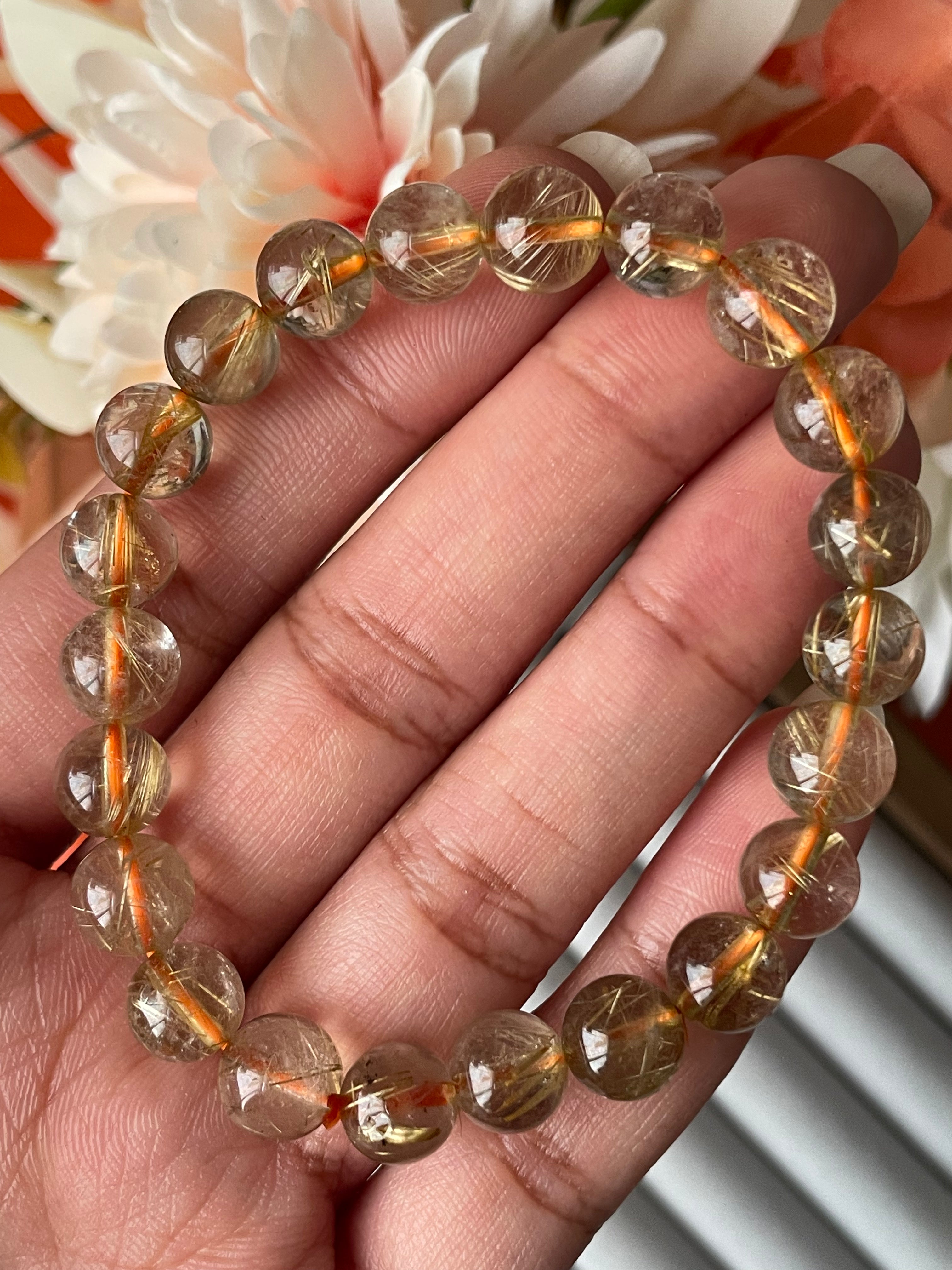 Golden Rutilated Quartz Bracelet 8mm حجر روتايل كوارتز الذهبي