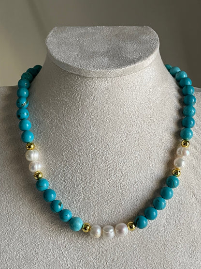 Freshwater Pearl & Turquoise Beaded Necklace