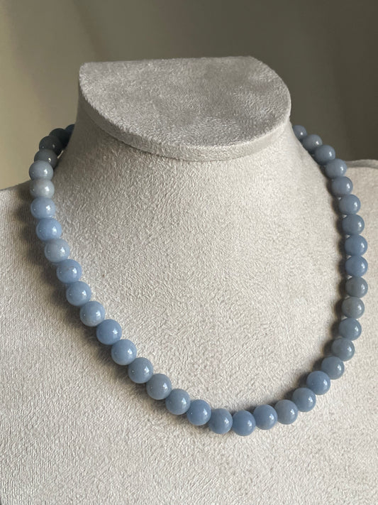 Blue Angelite Beaded Necklace