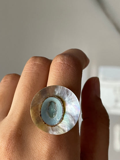Opalescent Shell With Natural Blue shell Ring
