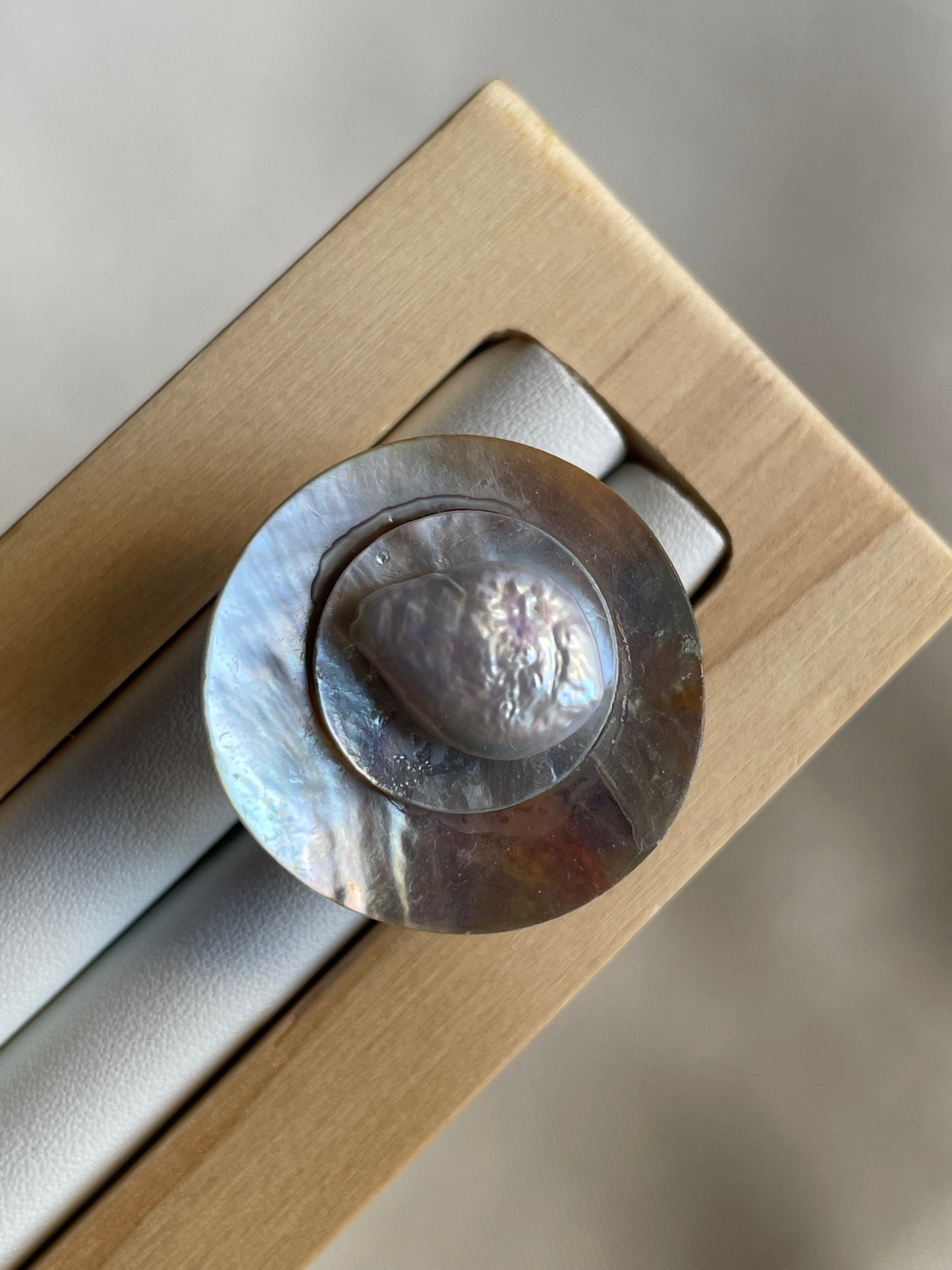 Opalescent Shell With Freshwater Pearl Ring