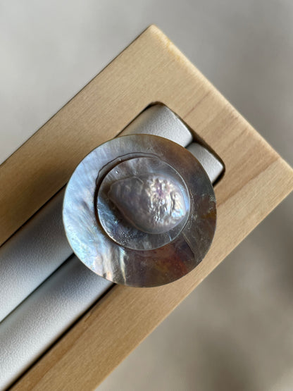 Opalescent Shell With Freshwater Pearl Ring