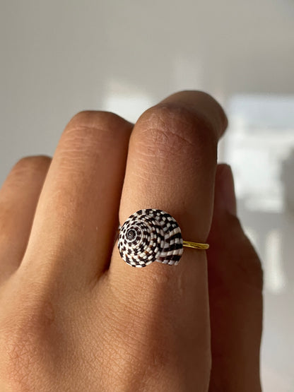 Black & White Trochus Shell Ring | Adjustable