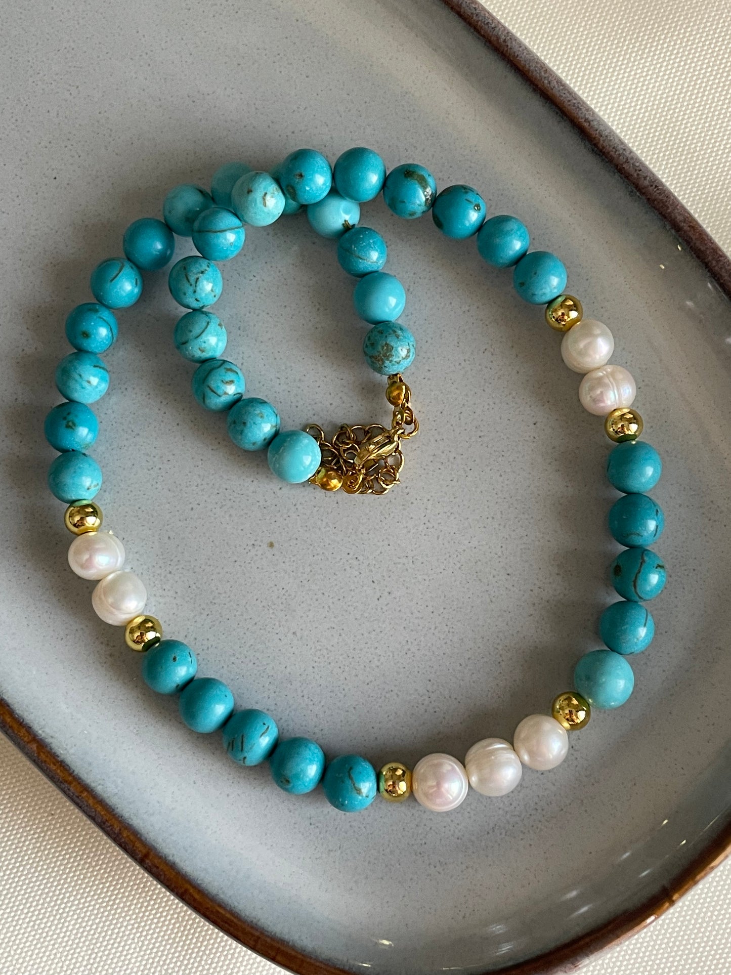 Freshwater Pearl & Turquoise Beaded Necklace