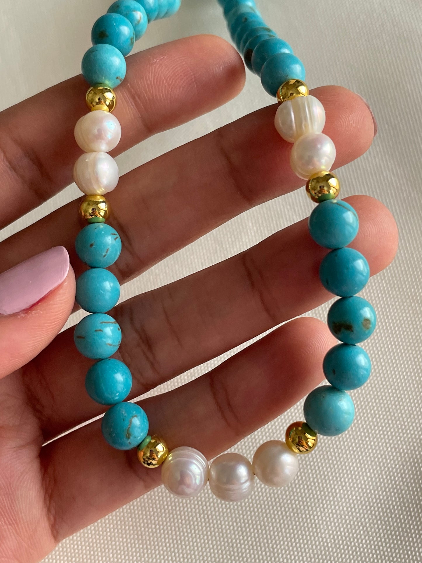 Freshwater Pearl & Turquoise Beaded Necklace