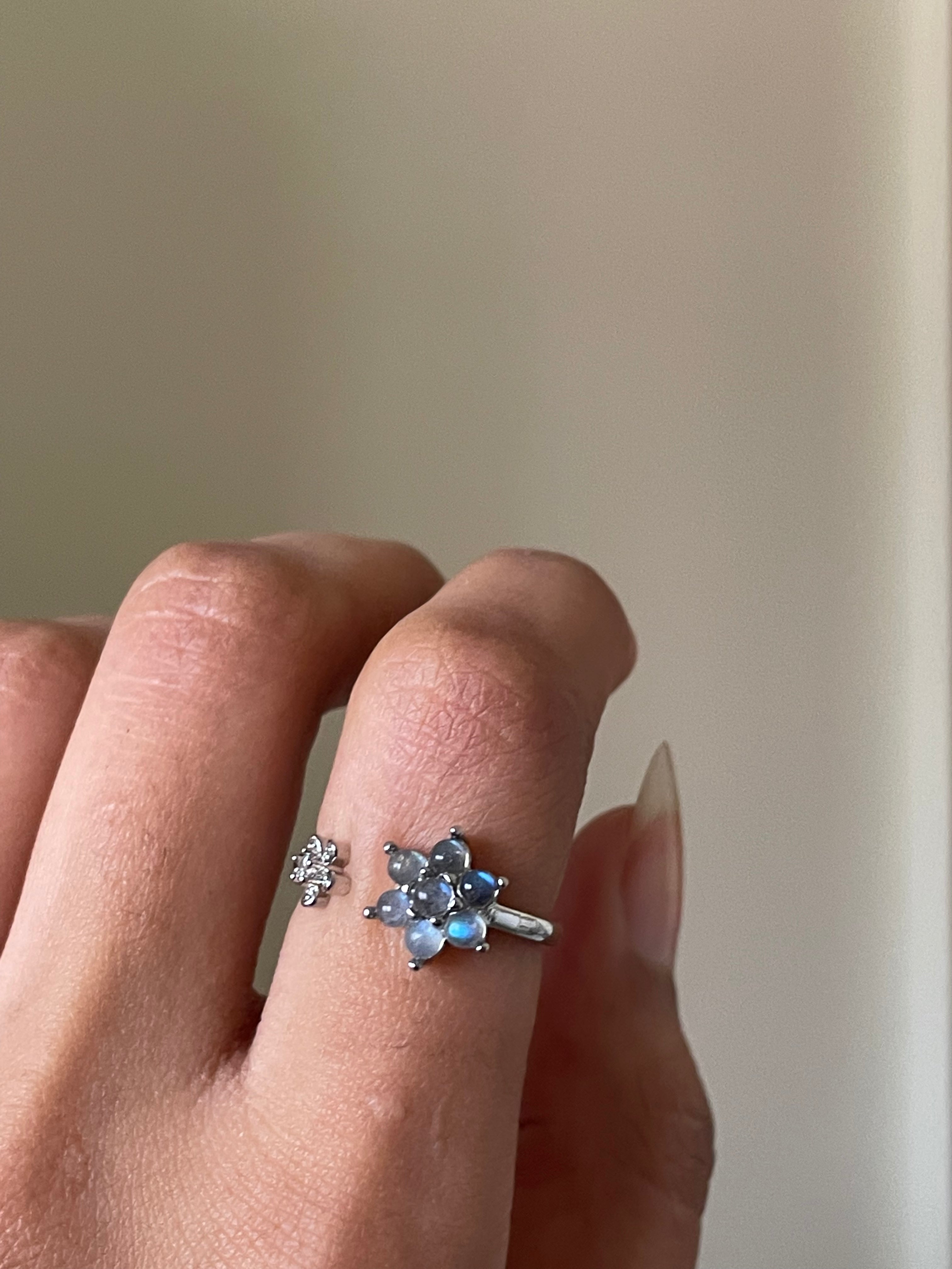 S925 Labradorite Ring | Adjustable | خاتم حجر الطاووس