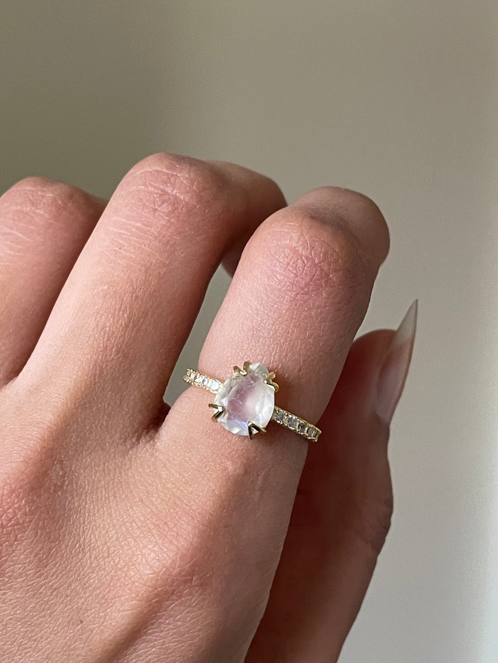 S925 Gold plated Moonstone Ring | Adjustable  | خاتم حجر القمر
