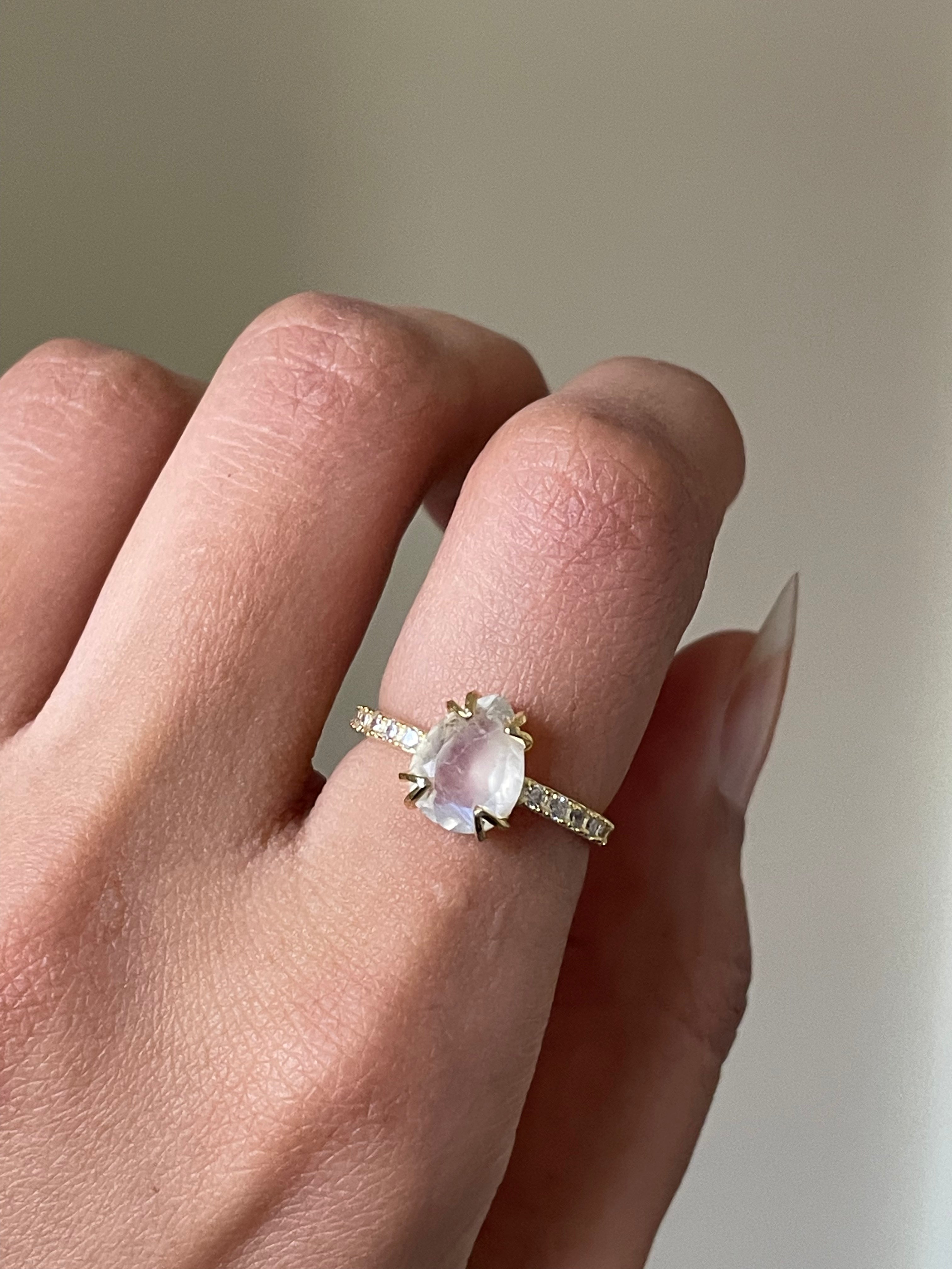S925 Gold plated Moonstone Ring | Adjustable  | خاتم حجر القمر