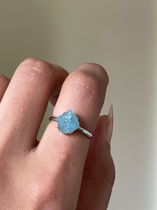 S925 Raw Aquamarine ring | Adjustable | اكوامارين