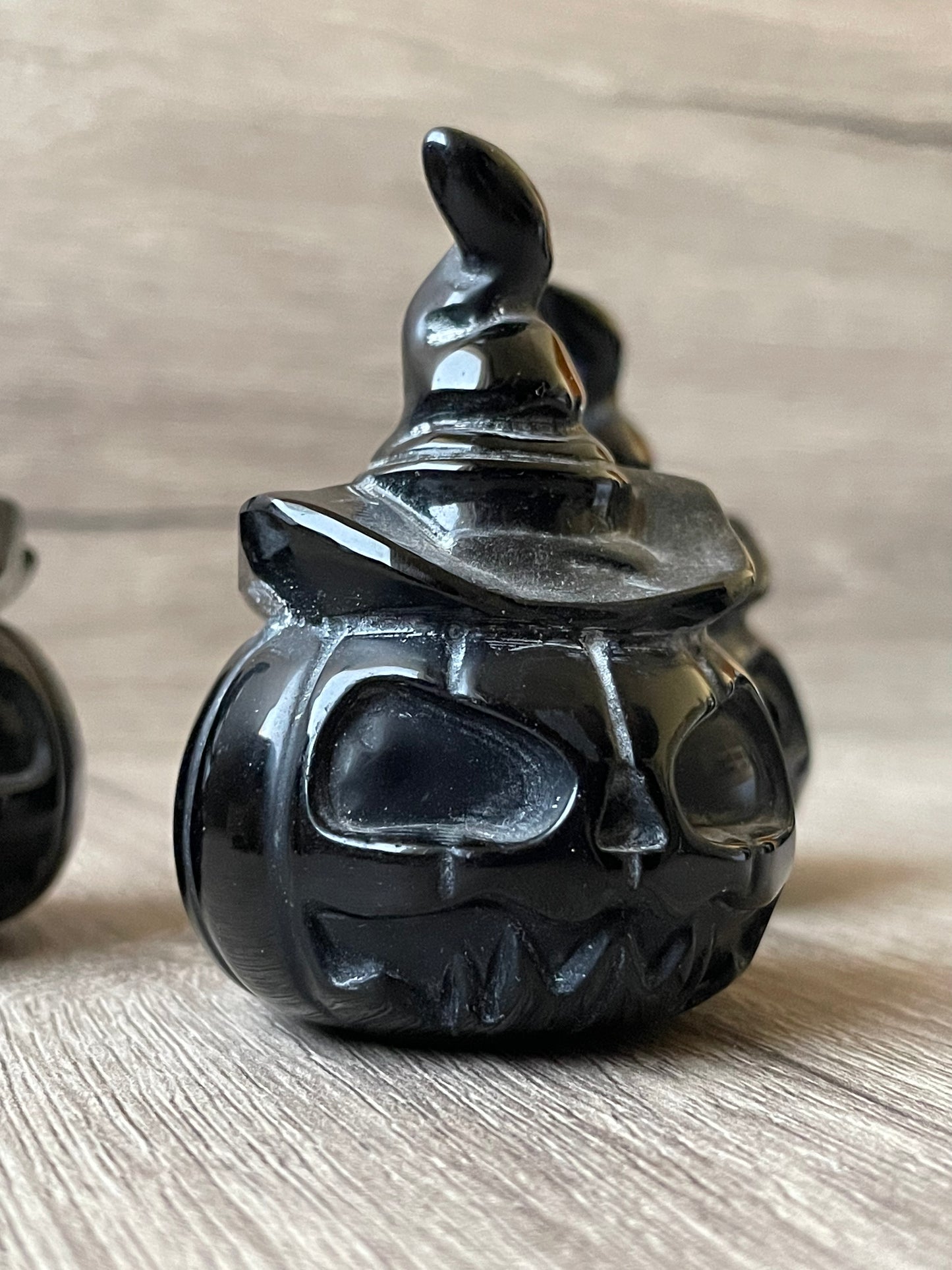 Black Obsidian Halloween Pumpkin Heads With Hat