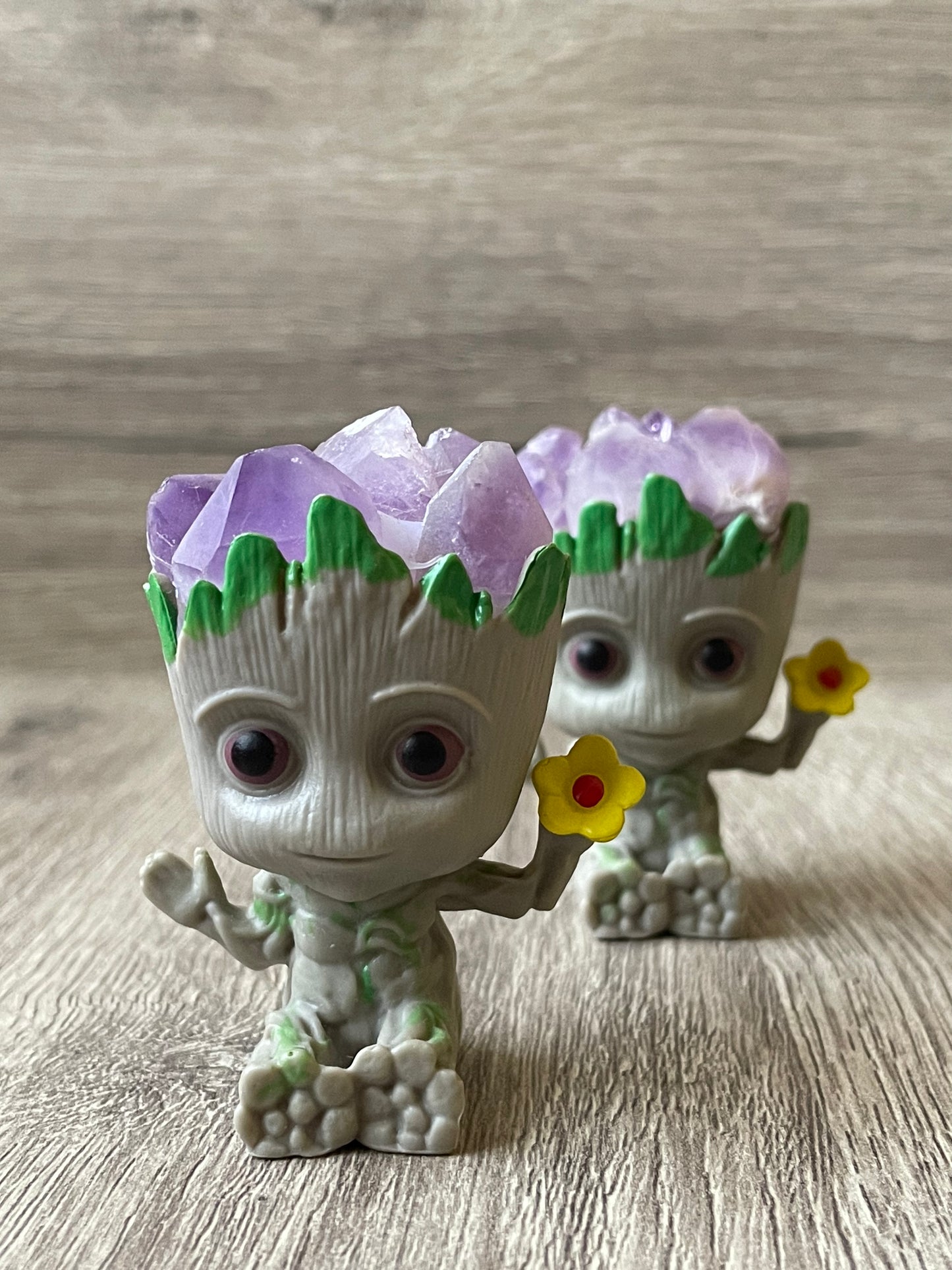 Baby Groot with Amethyst Cluster Head