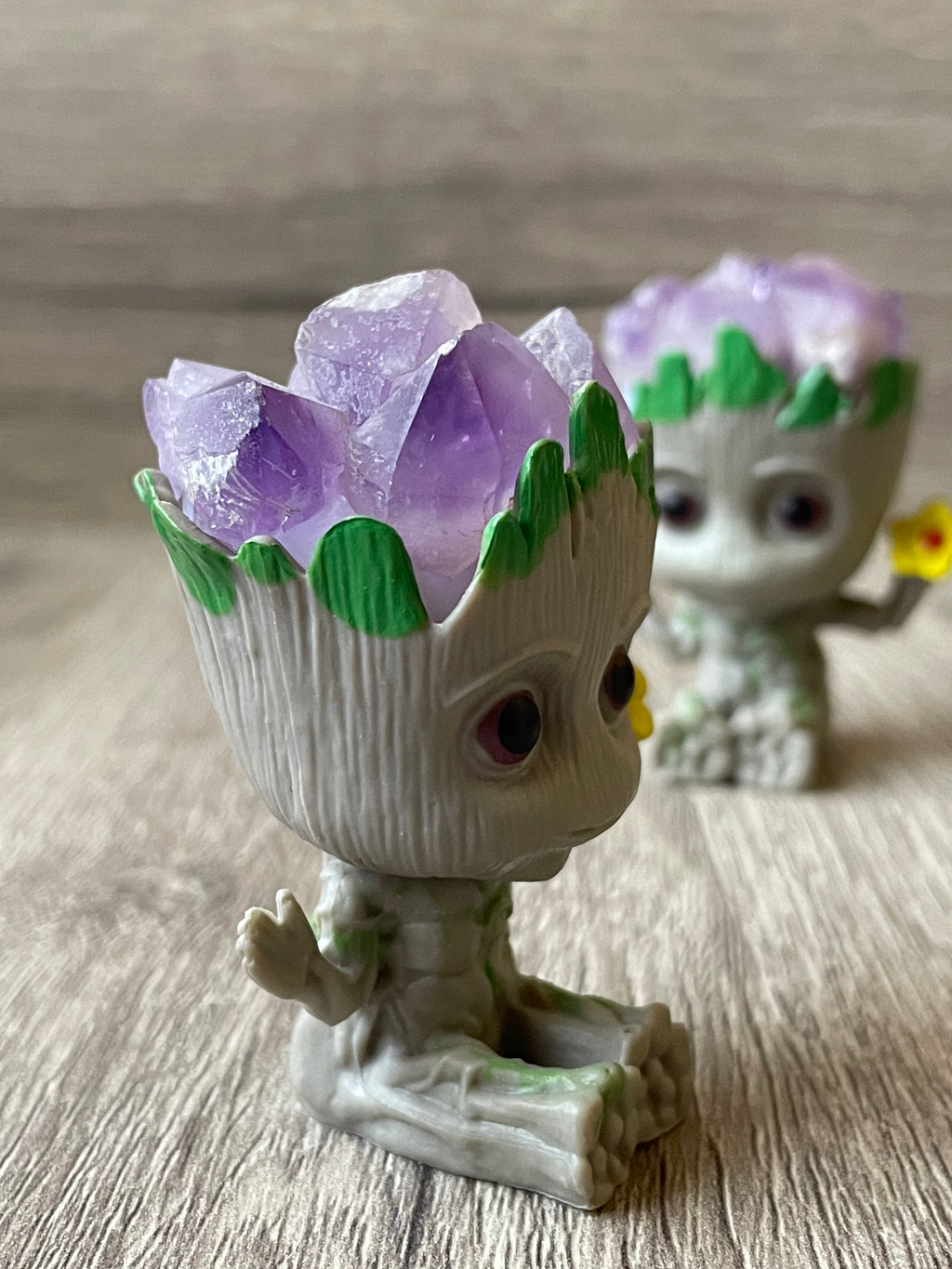 Baby Groot with Amethyst Cluster Head