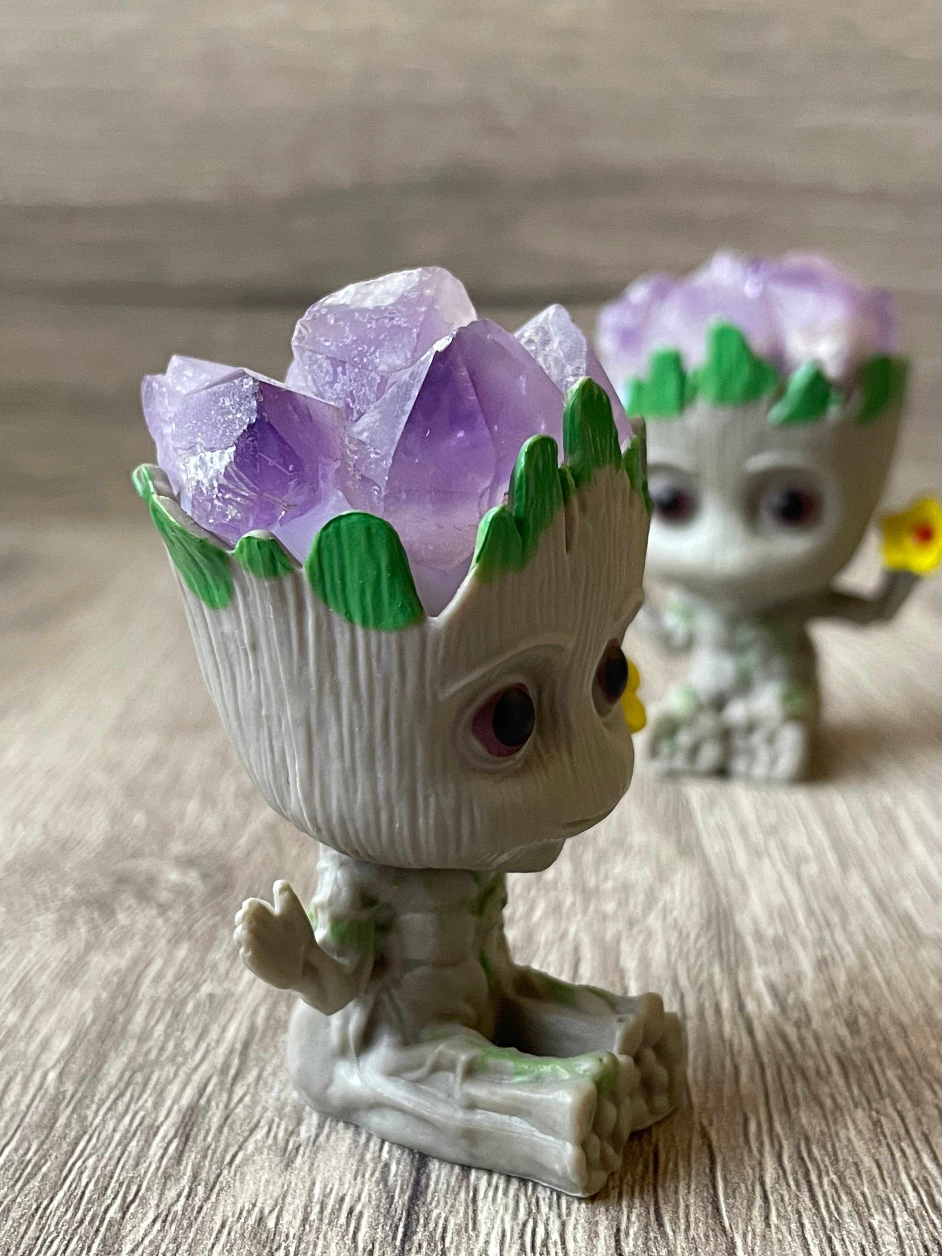 Baby Groot with Amethyst Cluster Head