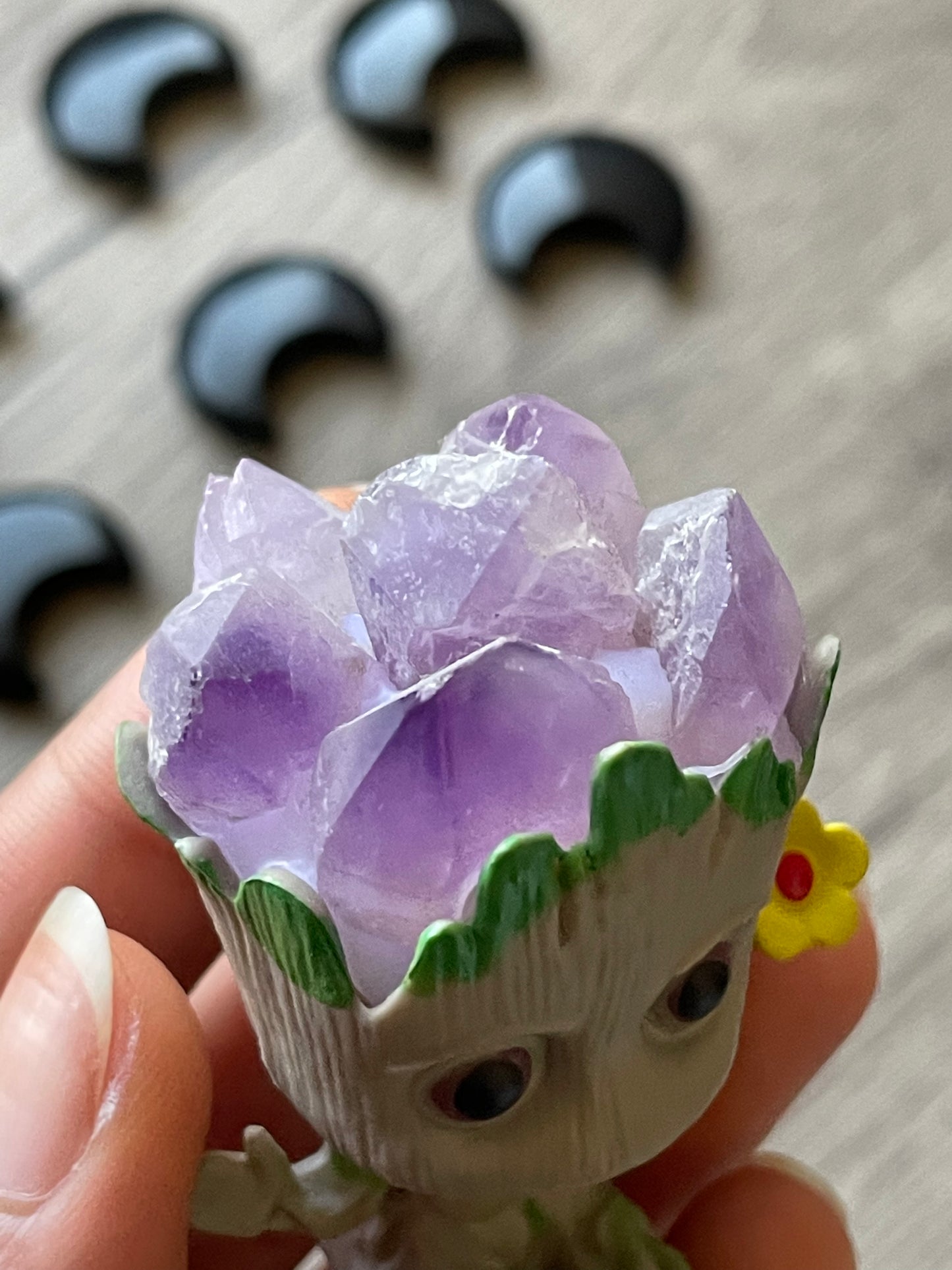 Baby Groot with Amethyst Cluster Head