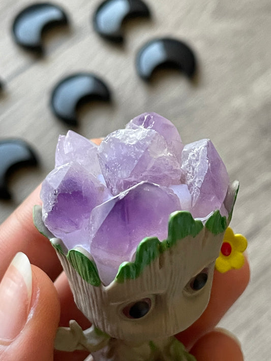 Baby Groot with Amethyst Cluster Head