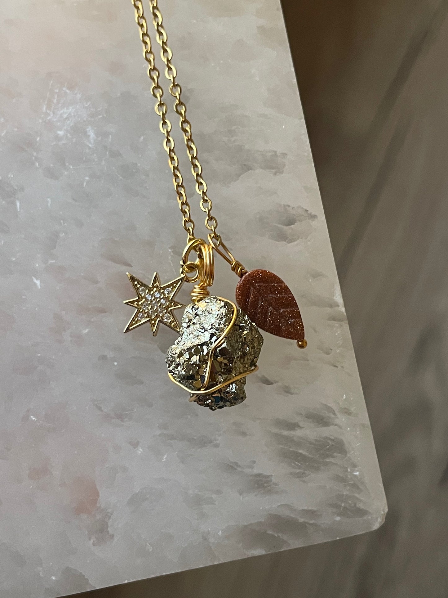 Sandstone & Pyrite Fall Necklace | بيريت