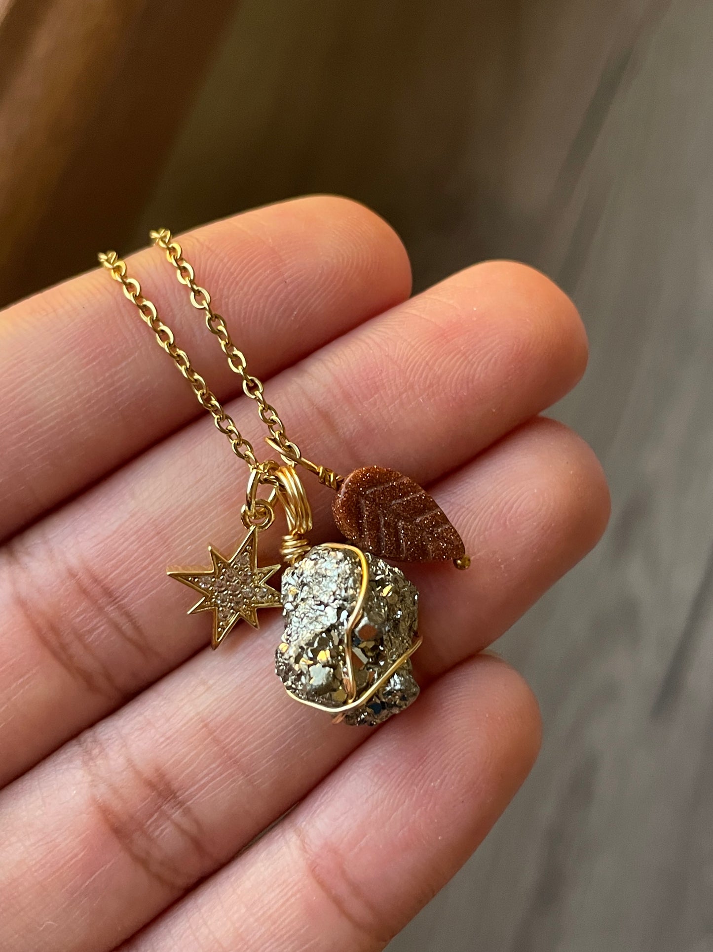 Sandstone & Pyrite Fall Necklace | بيريت