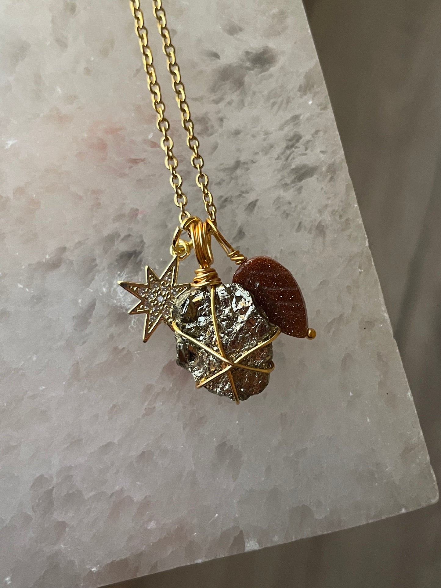 Sandstone & Pyrite Fall Necklace | بيريت