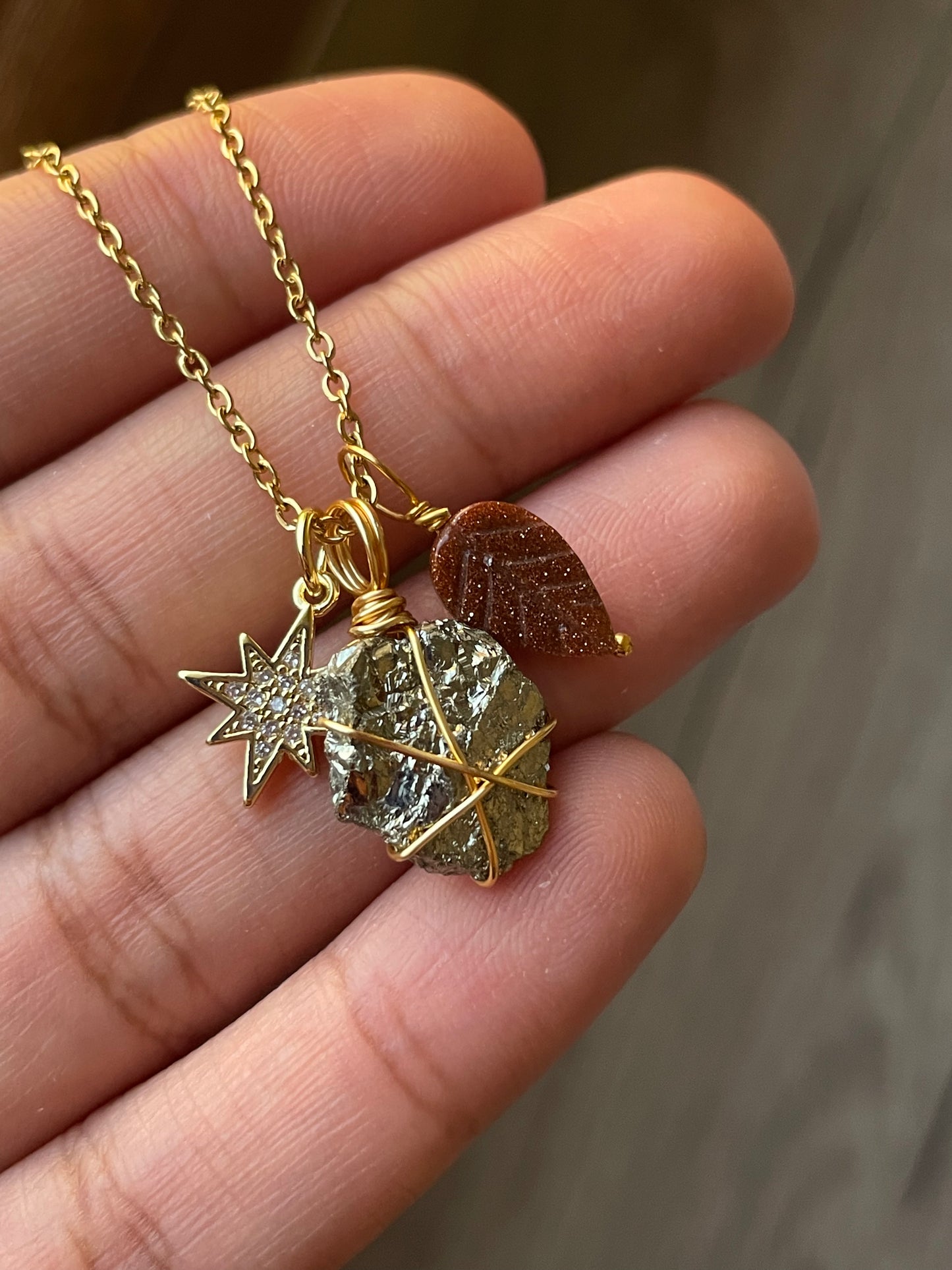 Sandstone & Pyrite Fall Necklace | بيريت