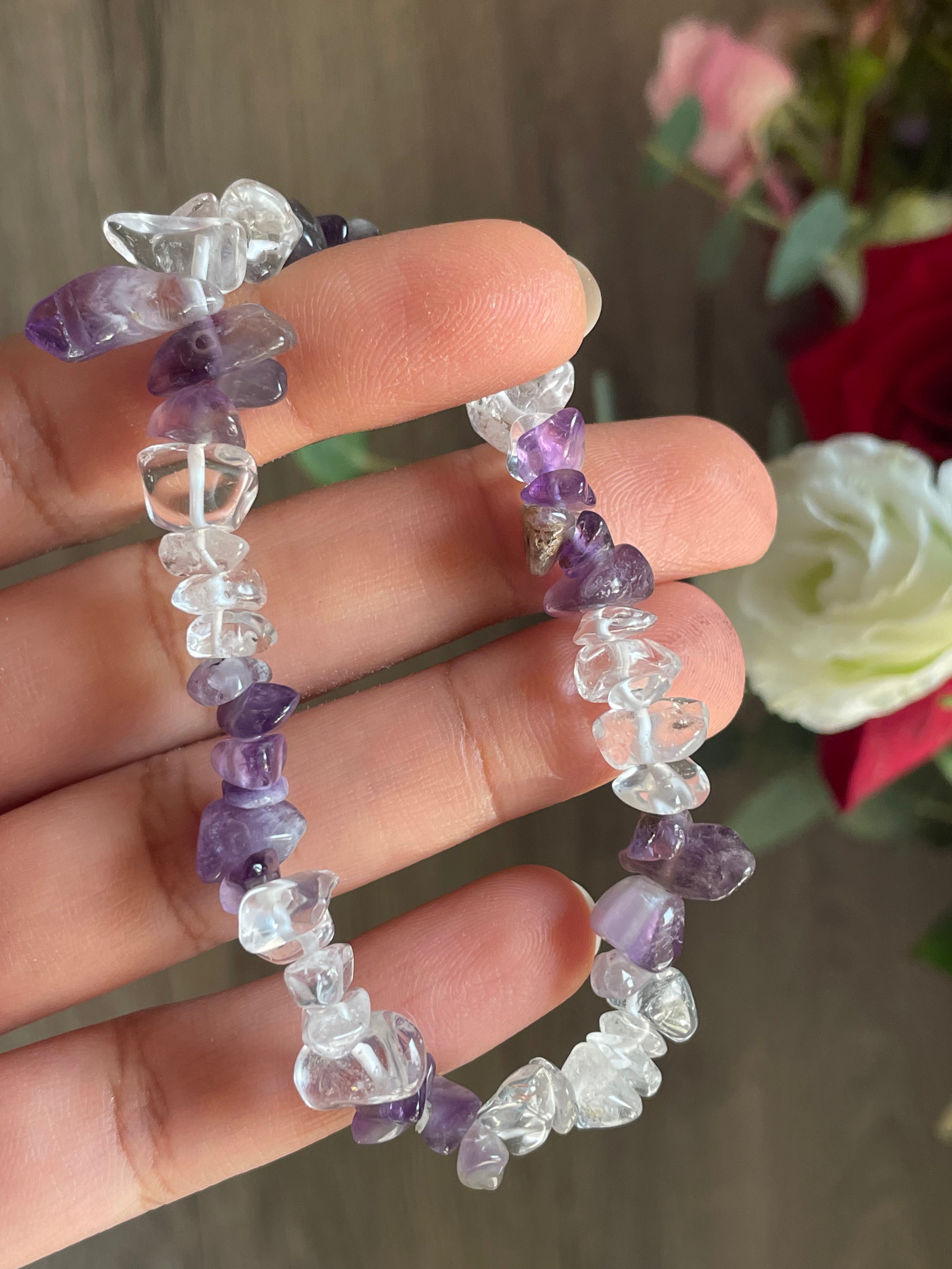 Clear Quartz & Amethyst Chip Bracelet