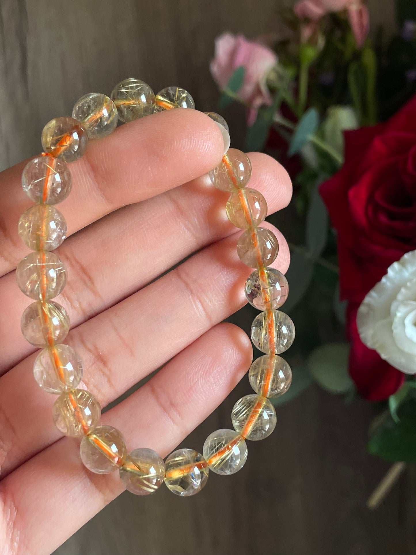Golden Rutilated Quartz Bracelet | 8mm | حجر روتايل كوارتز الذهبي