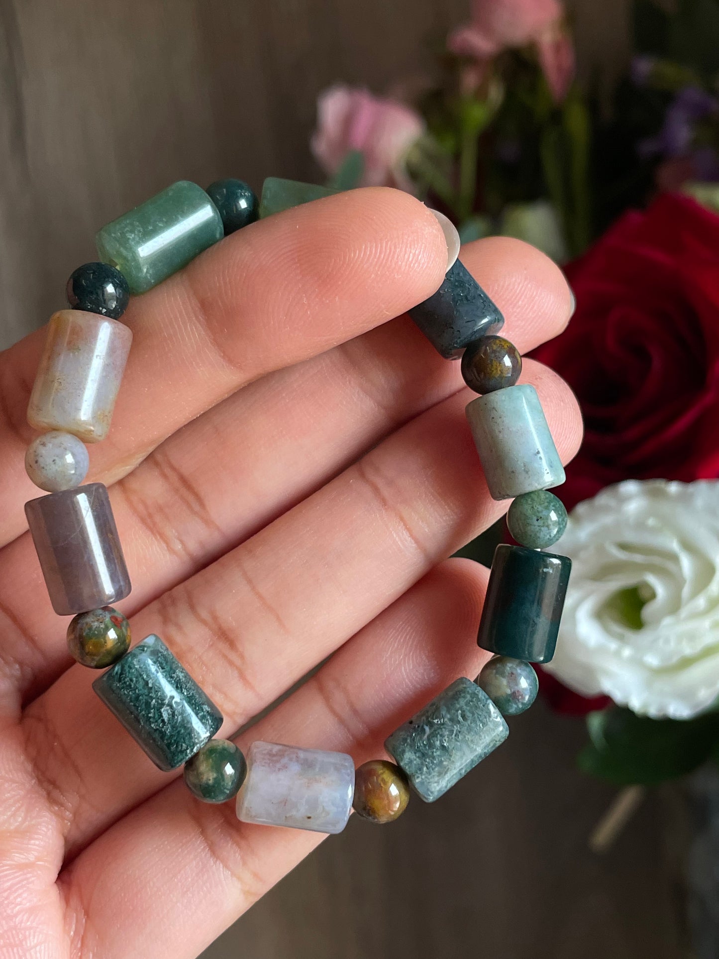 Moss Agate Cube Bracelet | عقيق الطحلب