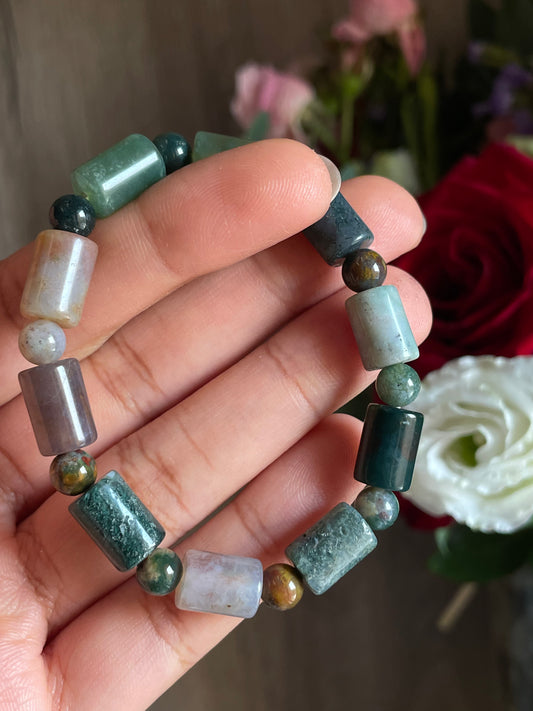 Moss Agate Cube Bracelet | عقيق الطحلب