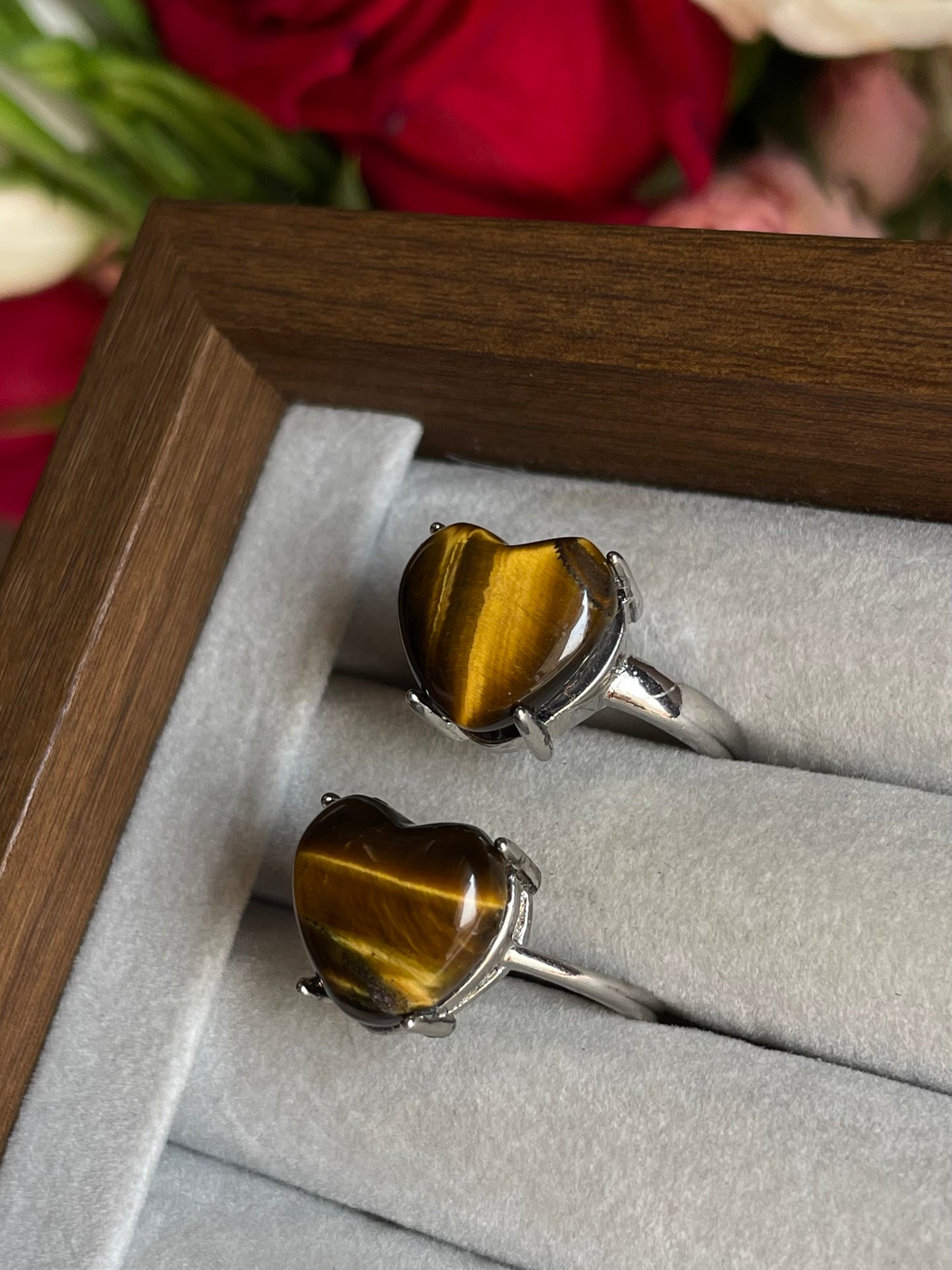 Tiger Eye Heart Ring | Adjustable | خاتم عين النمر