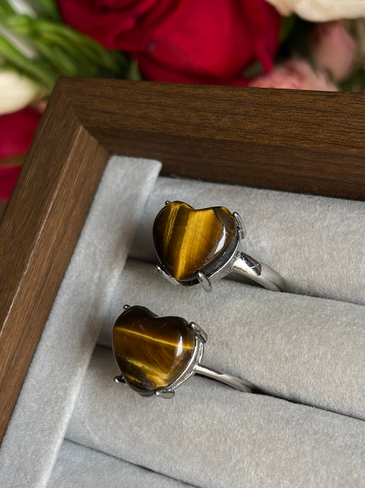 Tiger Eye Heart Ring | Adjustable | خاتم عين النمر