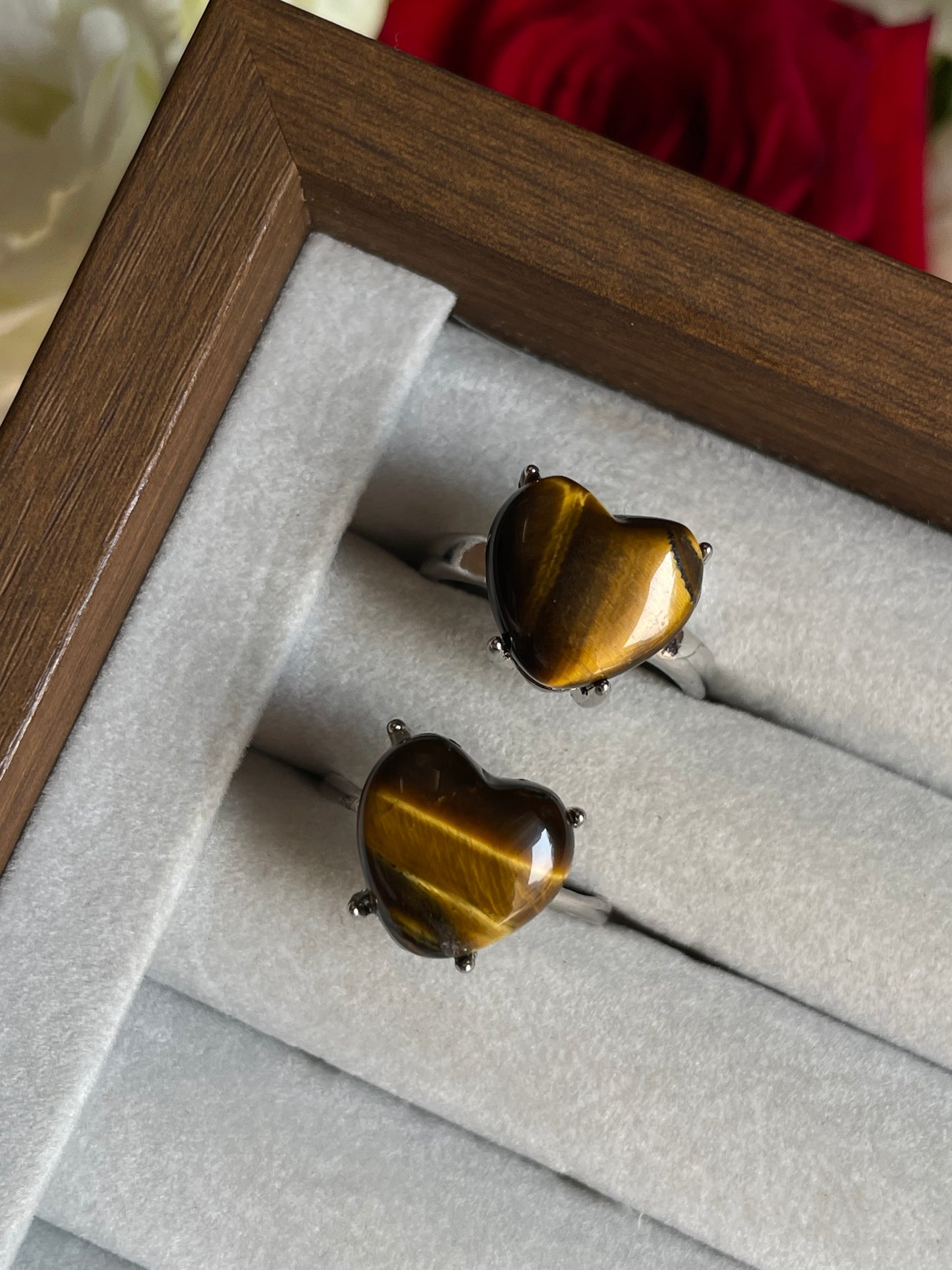Tiger Eye Heart Ring | Adjustable | خاتم عين النمر