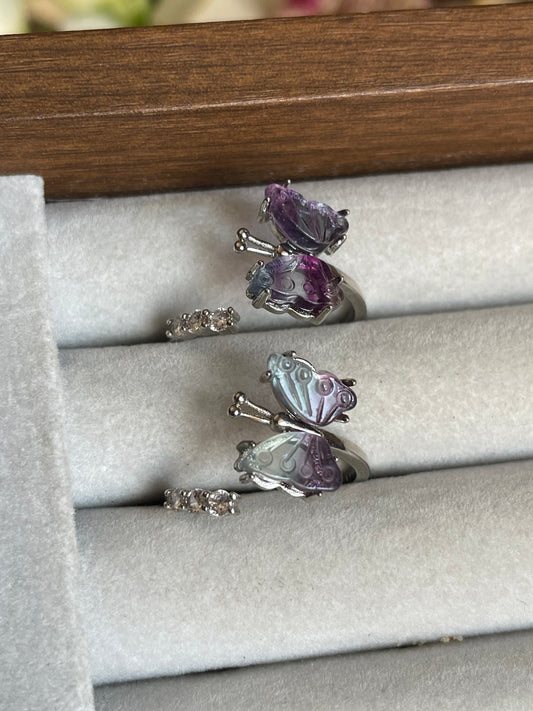 Rainbow Fluorite Butterfly Ring | فلوريت
